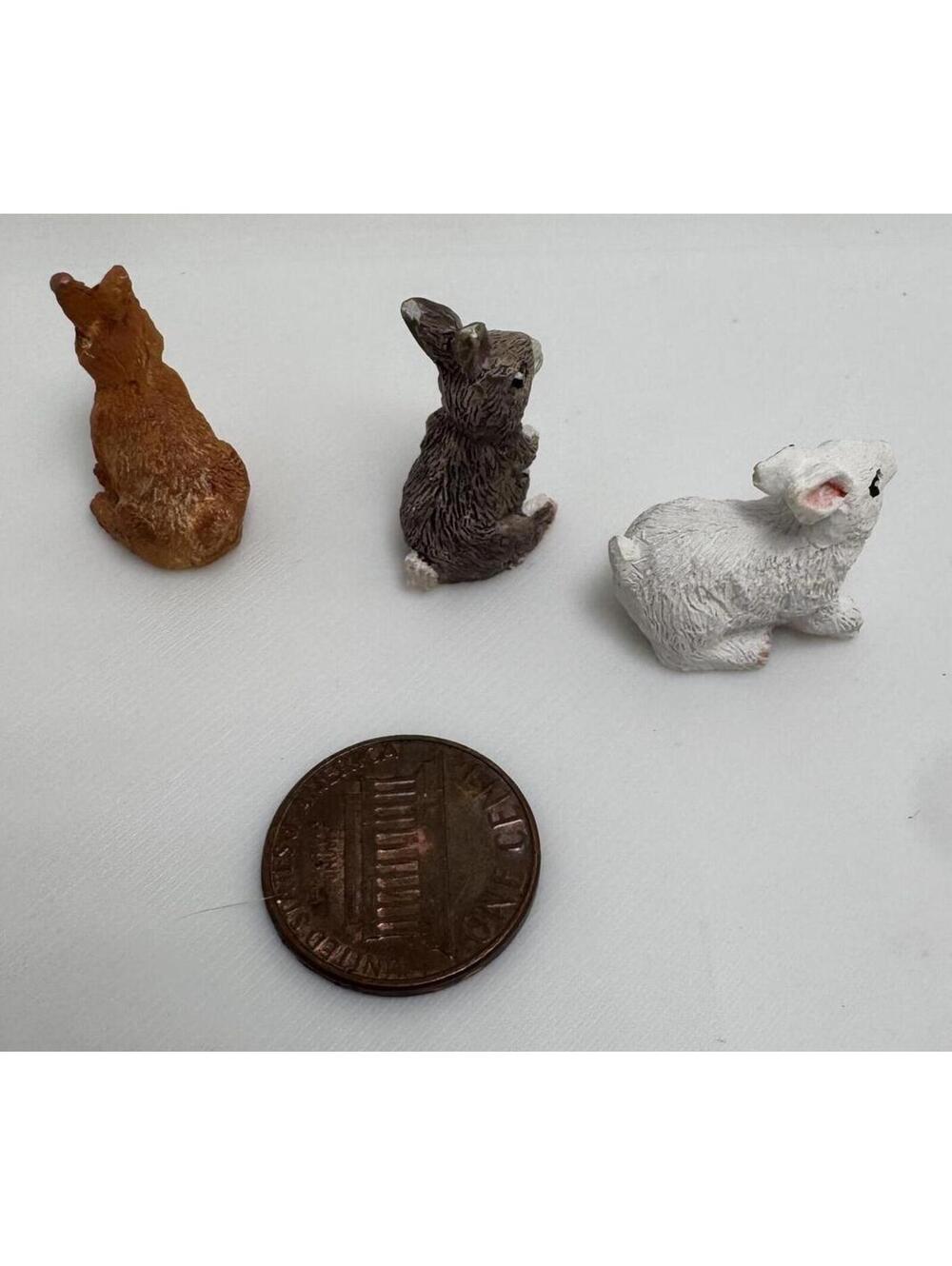 Miniature Brown Resin Bunny Figure Dollhouse Fairy Garden Rabbit Set of‎ 3 - Picture 2 of 2